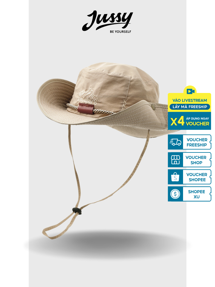 Mũ Bucket Vành Tròn Mũ Cao Bồi Nữ Vải Dù Trượt Nước JB10 Jussy Official Nón Vành Tròn Có Dây Quai Nón Có Lớp Lót