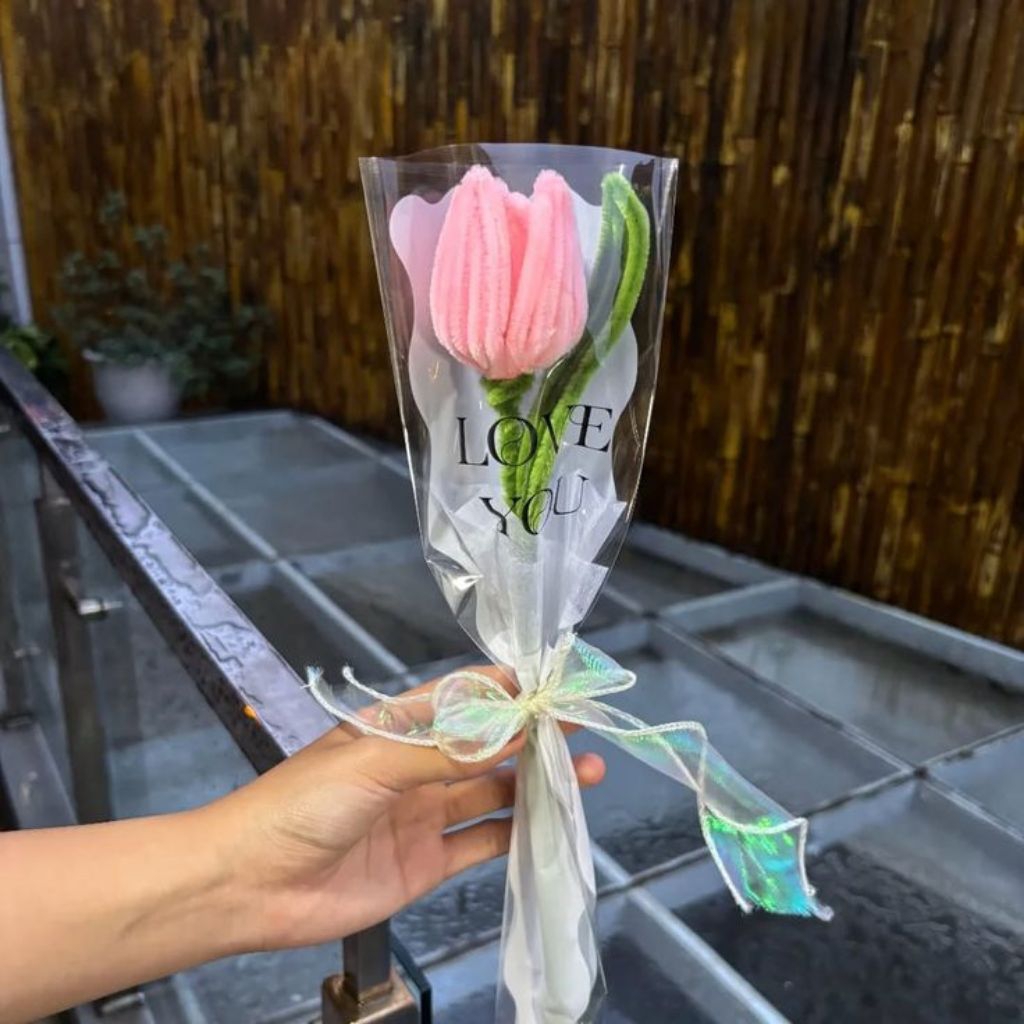 NEW KOREANS Buket Bunga Tulip Mini Kawat Bulu | Hiasan Kado Unik & Lucu