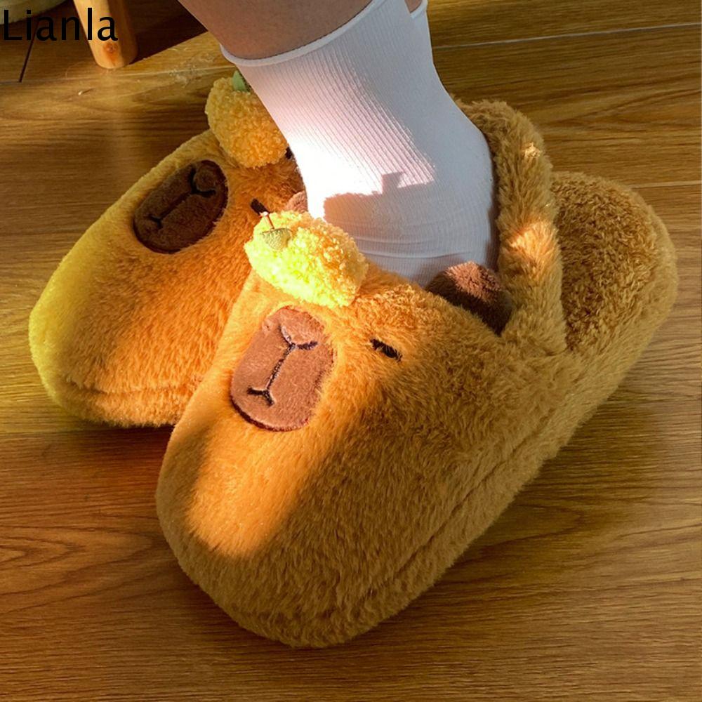LIANLA Dễ thương Dép capybara ấm áp Mềm Đáng yêu Cầu trượt Lông Mùa Đông Thường ngày Sang trọng Dép nhung lông capybara màu cam Phòng ngủ