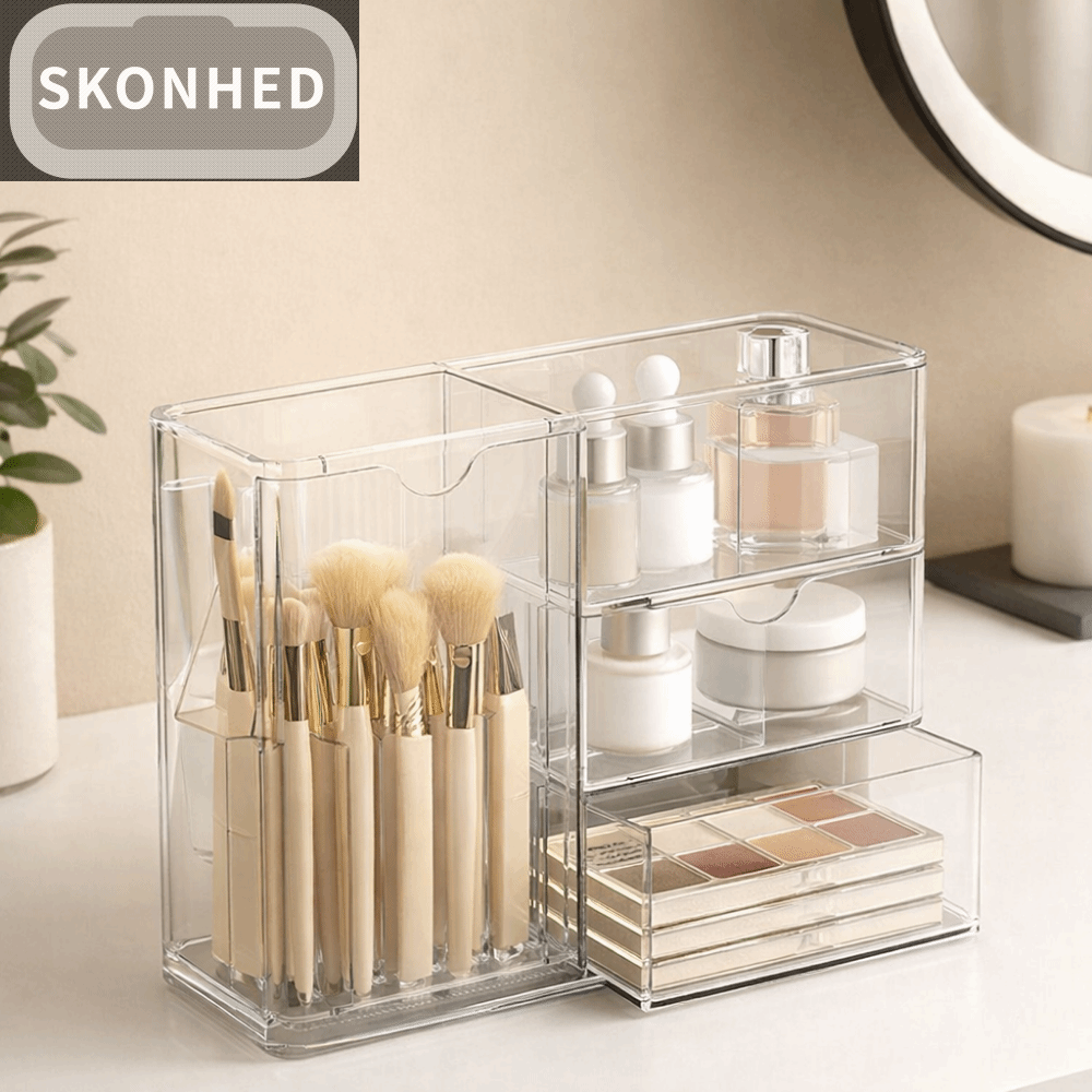 SKONHED โปร่งใส กล่องเก็บเครื่องสำอาง พลาสติก ความจุขนาดใหญ่ ตู้โชว์เครื่องสำอาง หลายฟังก์ชัน พร้อมลิ้นชัก ภาชนะเก็บเครื่องสำอาง สำหรับบ้าน ราคา 1,316 บาท*ส่งฟรี