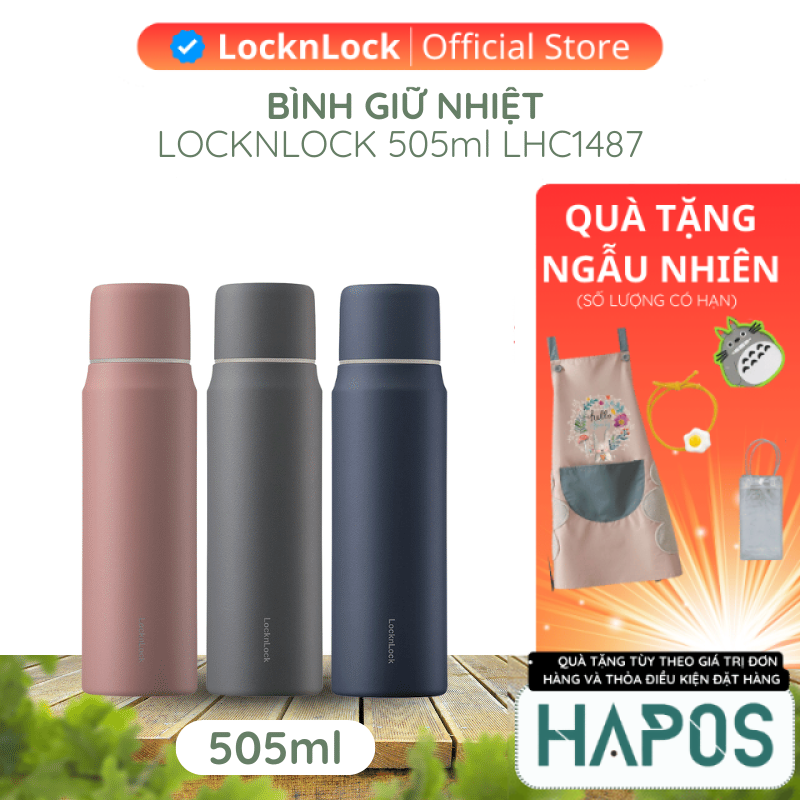 Bình giữ nhiệt LocknLock 505ml Maman Cup Vacuum Bottle LHC1487 thiết kế nắp dùng làm cốc uống nước t
