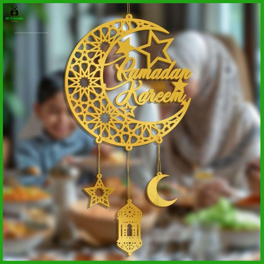 HI FRIENDS Vàng  dây chuyền tường Eid Mubarak Trang trí treo Acrylic Biển hiệu cửa Ramadan Kareem  Gương Đồ trang trí hình sao và  trăng Đồ dùng tiệc tùng