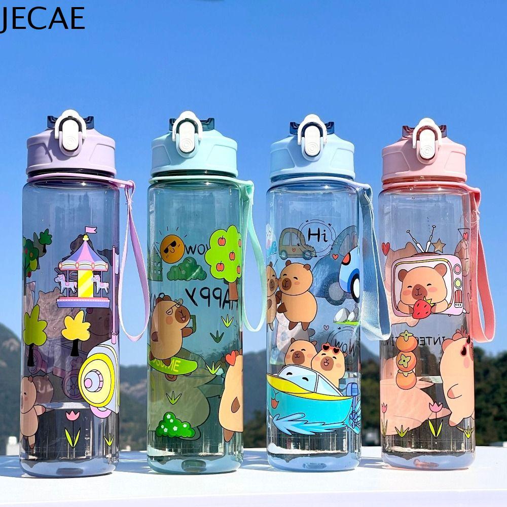 JECAE Dễ thương Chai nước capybara Hoạt hình 500ml Bình uống nước capybara Đồ uống Có dây đeo vai Cốc nhựa trong suốt Nước Trái Cây