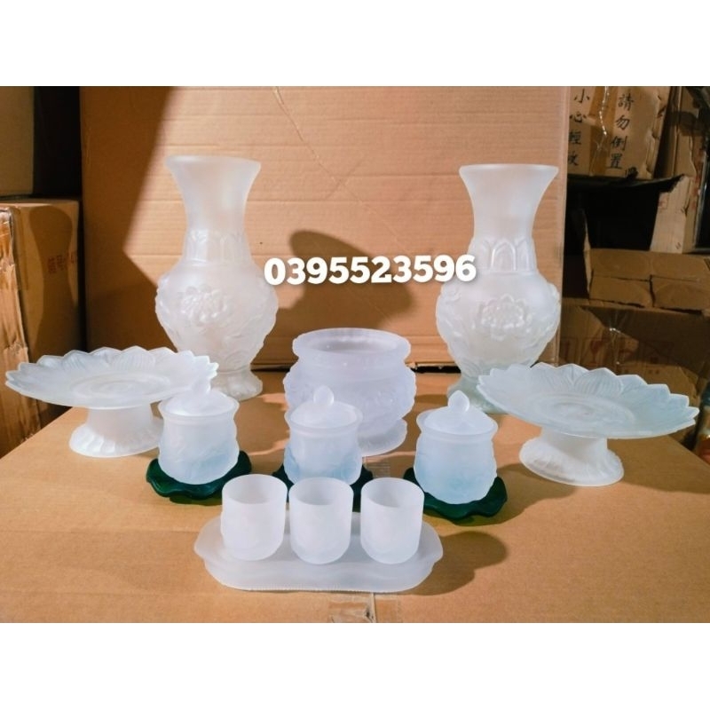 Bộ thờ cúng lư hương bát nhang bình hoa đĩa trái cây bộ áng chung ly đại bi chung nước