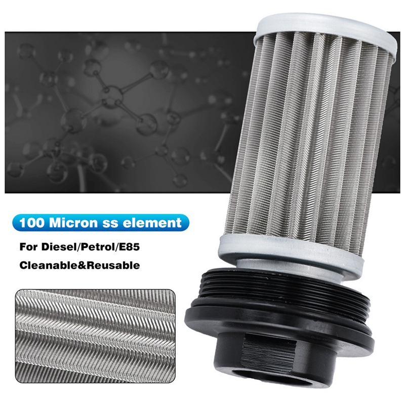 Universal Filter BLACK Inline Fuel Filter E85 Ethanol with 100μm (0.1MM) Stainless Steel Element