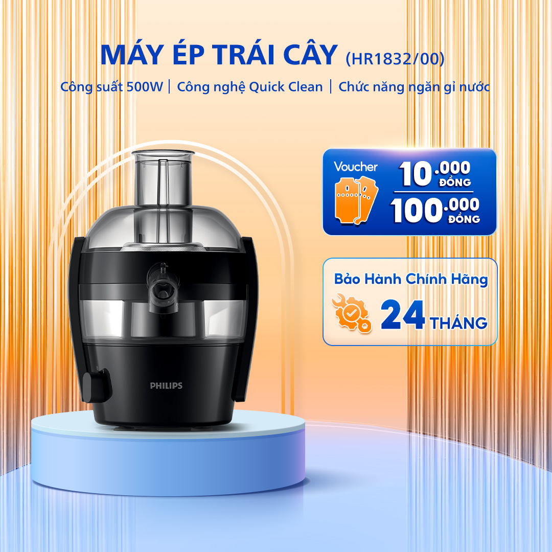Máy Ép Trái Cây PHILIPS HR1832/00 - Ly đựng lớn 500 ml - Công Suất 500 W - Bảo Hành 24 Tháng