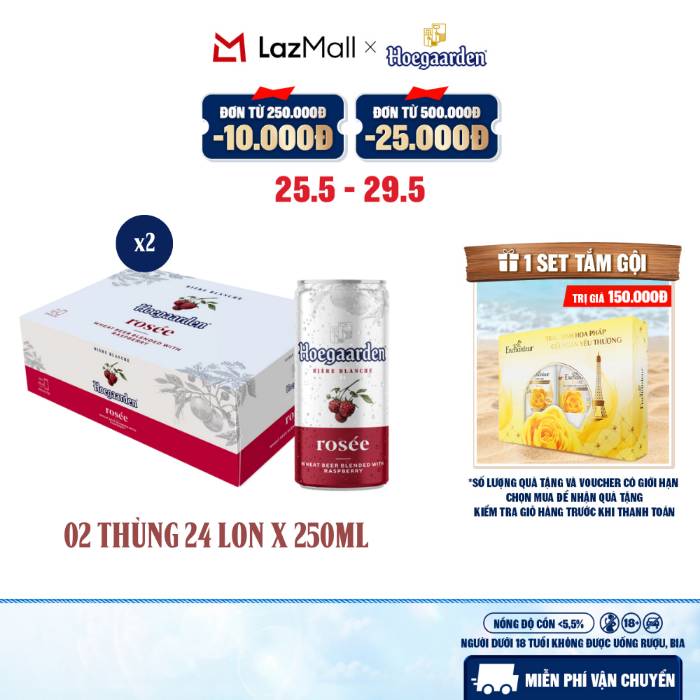 Combo 2 Thùng 24 Lon Bia Hoegaarden Rosée (250ml/lon) - Sản Phẩm Mới