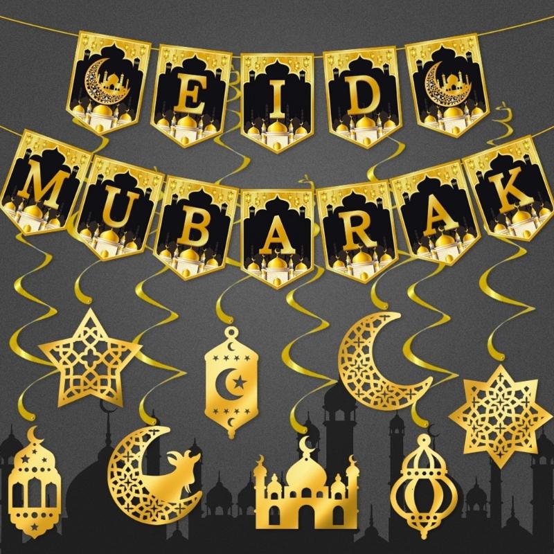 Ramadans mubarak trang trí EID mubarak dây treo xoắn ốc trang trí EID mubarak Dây cờ cho ramadans bên đồ trang trí sinh nhật
