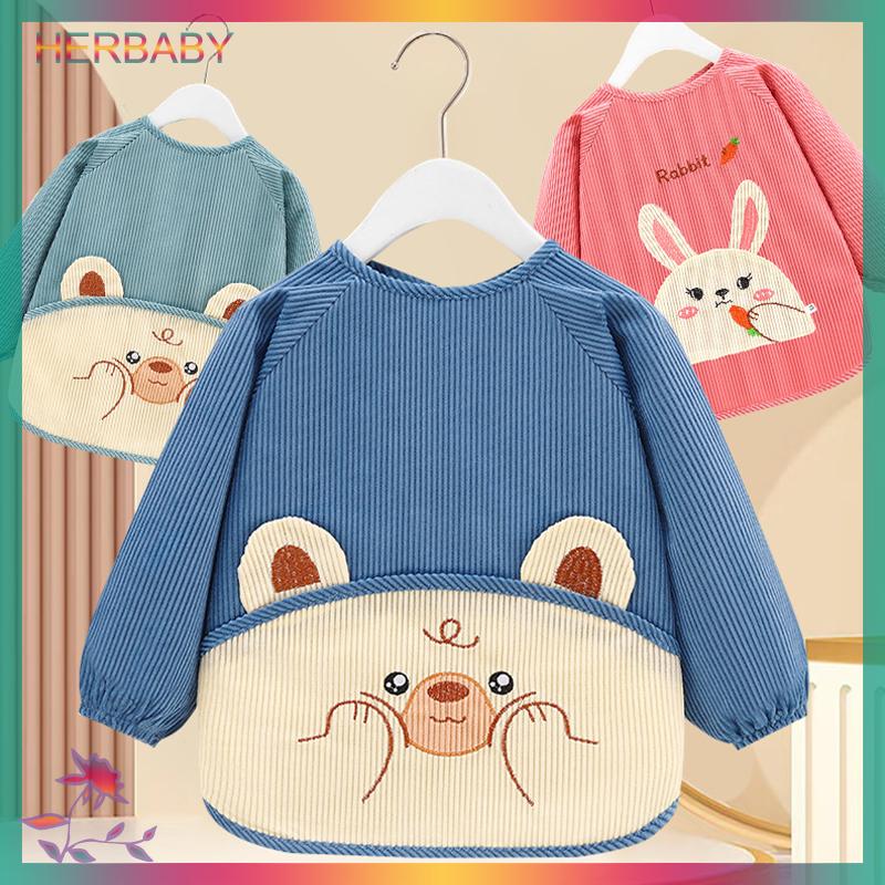 HERBABY Quần áo bảo hộ dài tay chống thấm nước và chống bẩn cho bé áo khoác trẻ em Tạp dề cho bé ăn yếm mùa thu và mùa đông