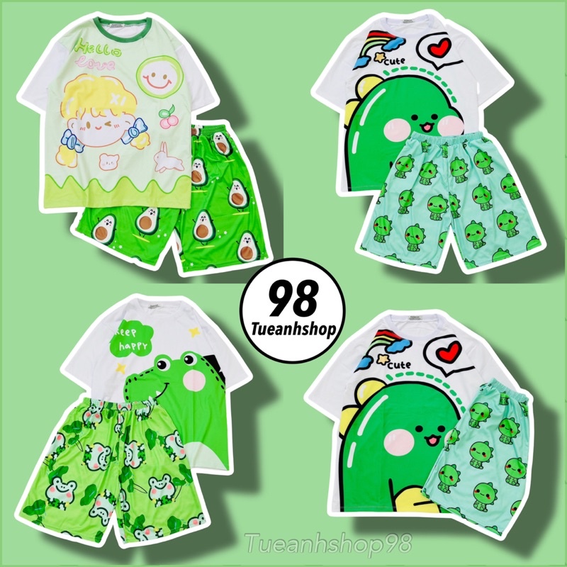 Bộ mặc nhà set bộ đùi ếch xanh - khủng long cute - đồ bộ nữ thun cotton hoạt hình quần short cartoon unisex tueanhshop
