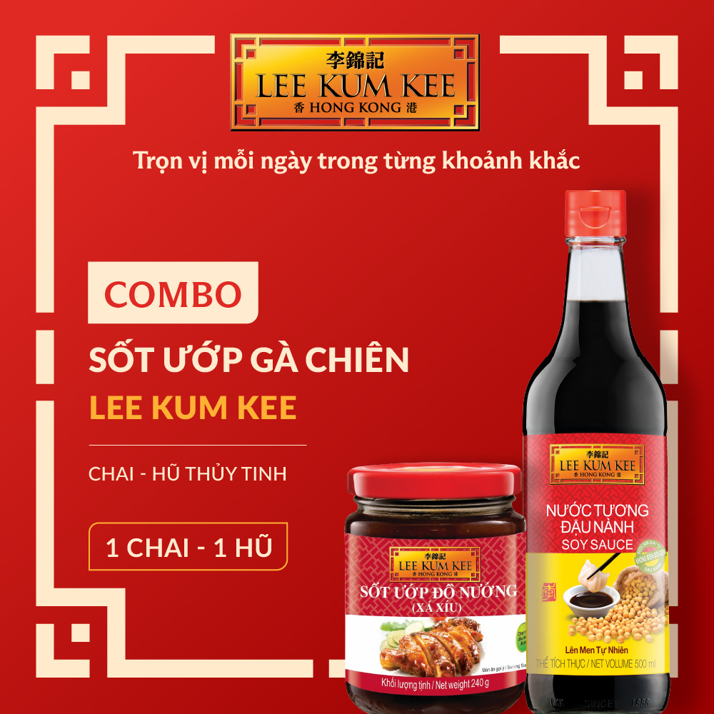 [Đơn 150K Tặng Gói Sốt] Combo Sốt ướp gà chiên LEE KUM KEE gồm 01 chai Nước tương đậu nành 500 ml & 01 Hũ Sốt ướp đồ nướng vị xá xíu 240 gram