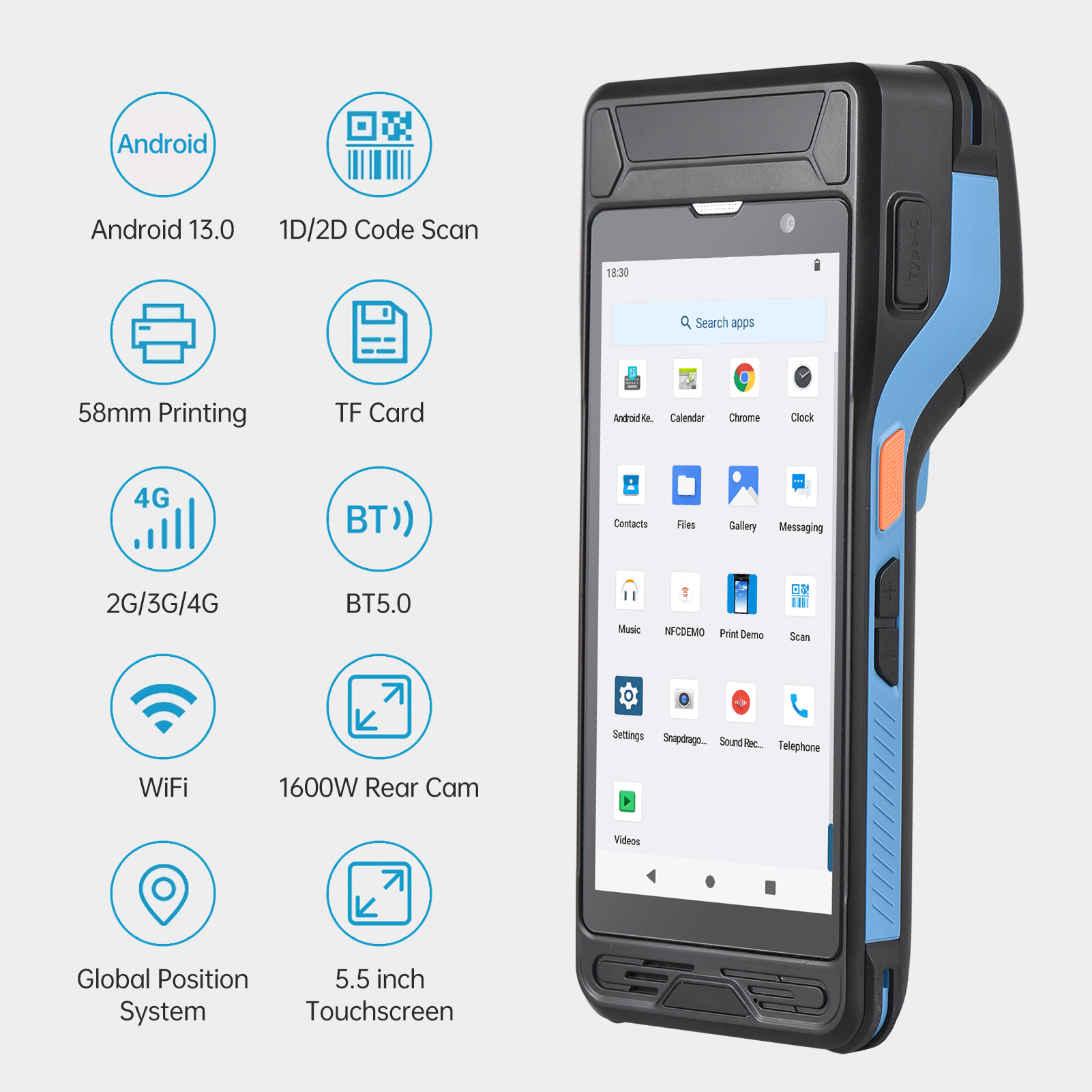 【NEWEST】BISOFICE Handheld Android 13.0 POS Receipt Printer PDA Terminal Support 1D Barcode Scanner and 2D Scanning 4G WiFi BT Communication with 5.5 Inch Touchscreen for Supermarket Restaurant Warehouse Retail Inventory Logistics Small Business ราคา 12,210 บาท*ส่งฟรี