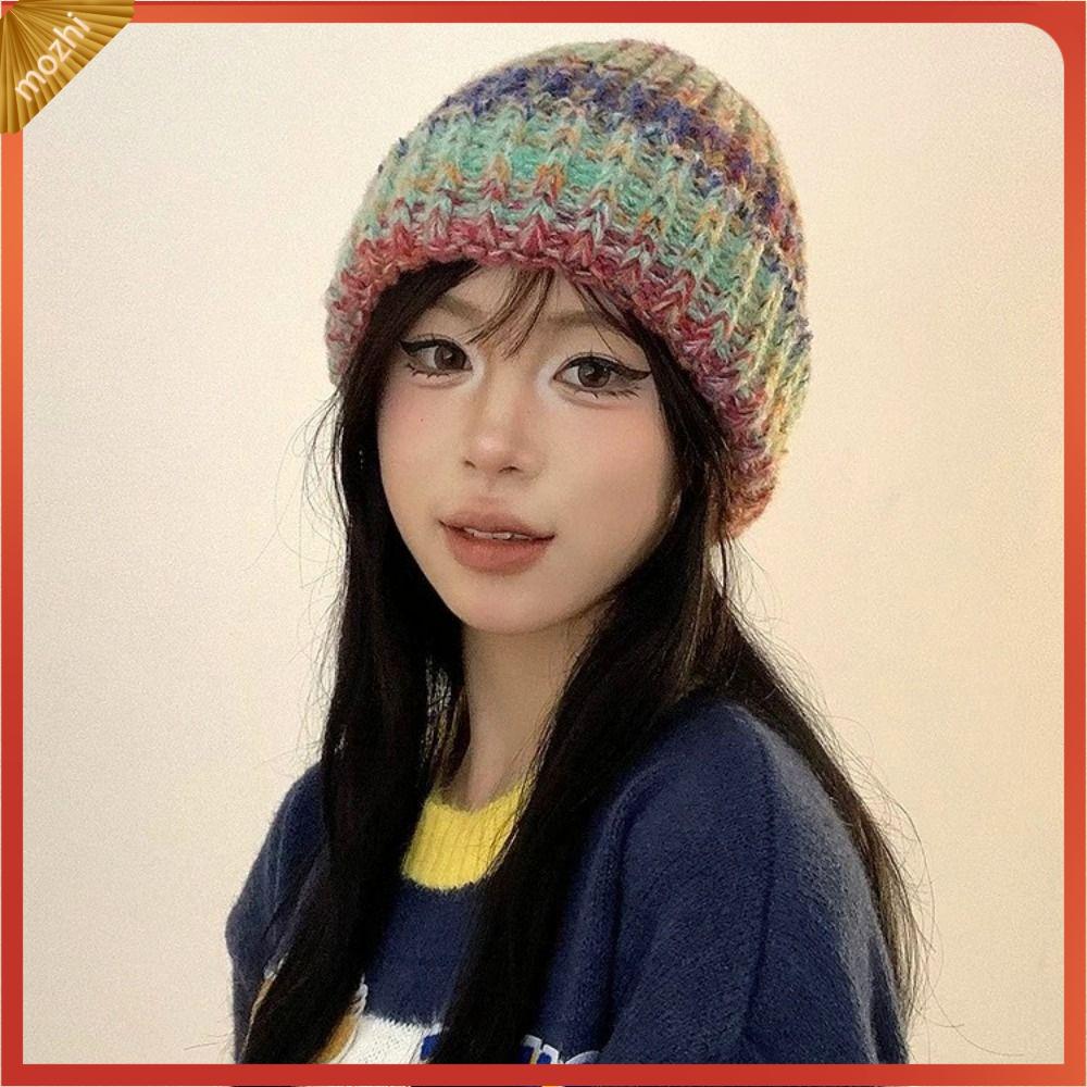 MOZHI Thường ngày Mũ Beanie cầu vồng Ngọt ngào Thời trang Mũ hip hop Ngoài trời Mũ Dệt ấm áp