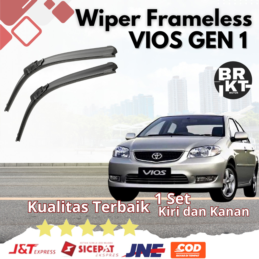 Wiper Mobil Frameless Toyota Vios 2003 - 2006 / Vios Gen 1 Sepasang 2 PCS Kiri dan Kanan Tanpa Rangka Besi Sapuan Kaca Wiper Mobil Depan Blade Model Banana Karet Kendaraan Motorcycle Harga 50,000 rupiah*Gratis Ongkir