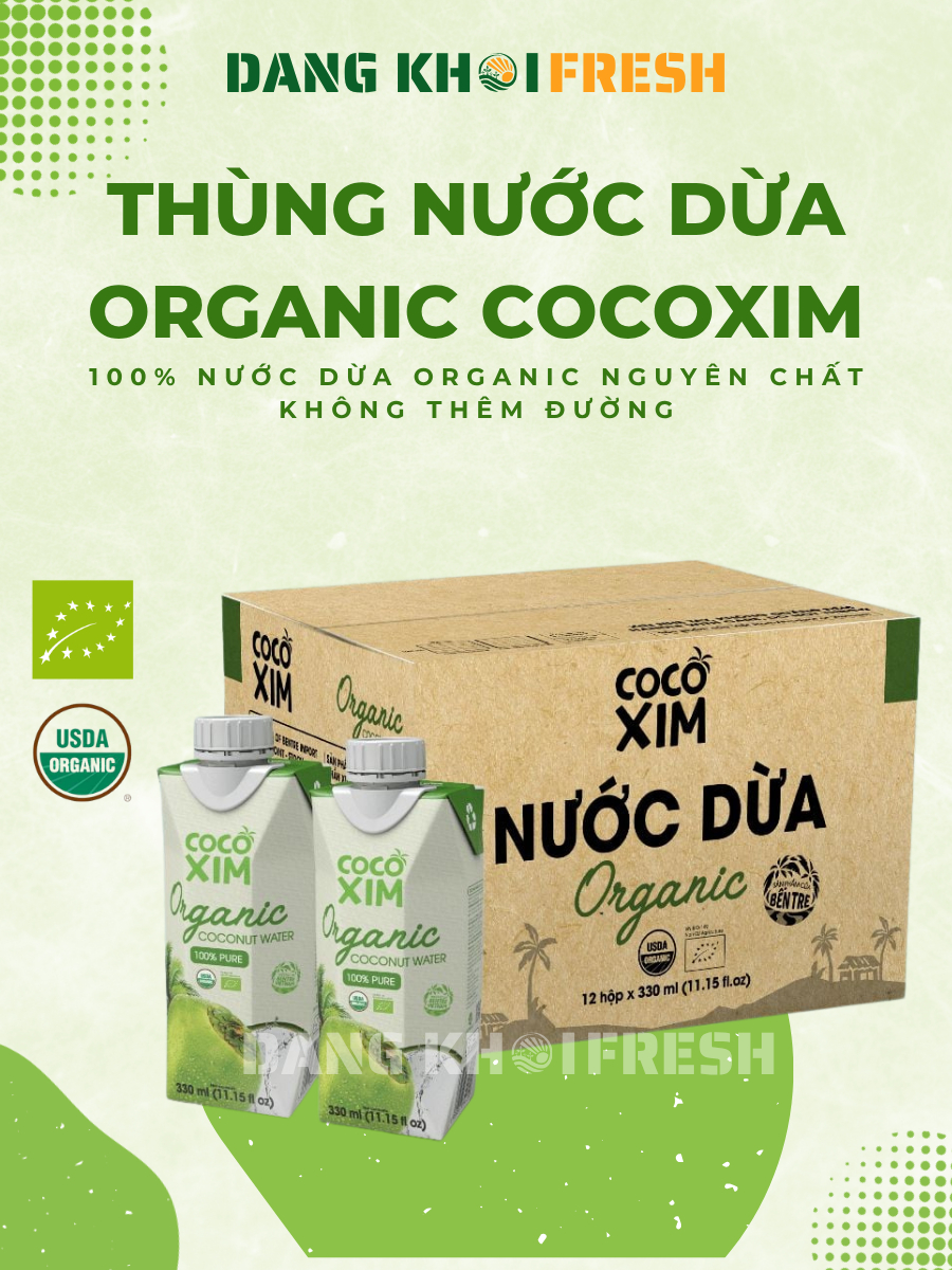 COMBO Thùng 12 Hộp Nước Dừa Tươi 100% Organic COCOXIM 330m Coconut Water Nguyên Chất Không Đường