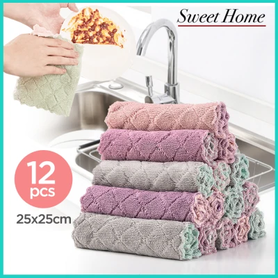 12pcs Polyester Kitchen Dish Wash Cloth Oil-free Washing Rug Super Absorption Cleaning Towel 25x25cm