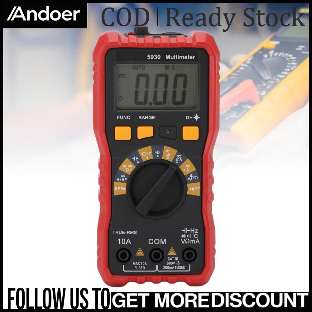 Andoer Đồng hồ vạn năng kỹ thuật số Vôn kế AC DC 600V Đồng hồ vạn năng kỹ thuật số Máy đo điện áp Ôm kế chống trượt 10A 20mΩ Giảm xóc với giá đỡ có thể thu vào phía sau cho gia đình Giá 631,000 Đồng*Miễn phí vận chuyển
