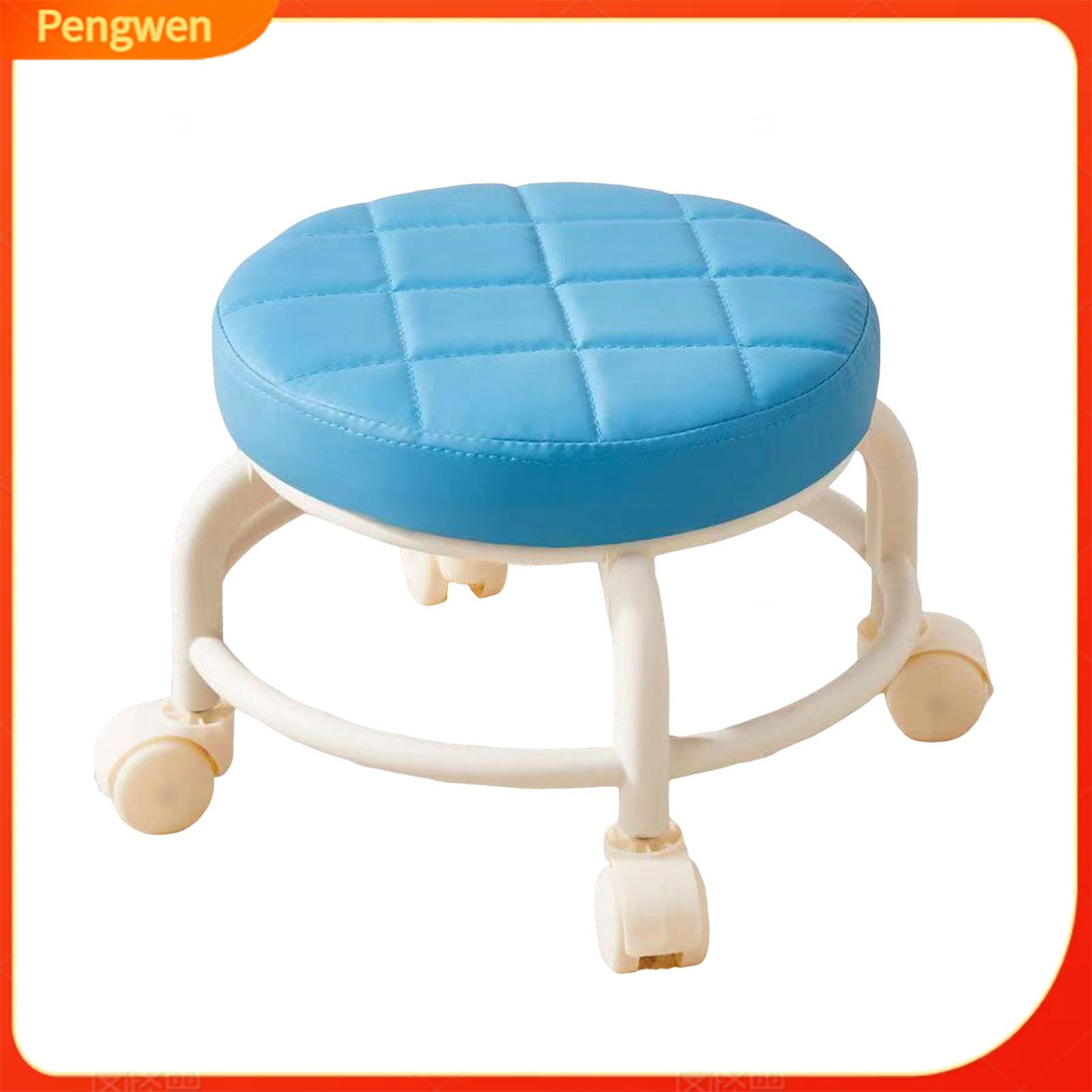 Pengwen Mini Stool with Wheels Low Rolling Stool with 360° Swivel Wheels Heavy Duty Mini Chair Faux Leather Cushion Portable Rotating Seating Stool for Home Office Salon and Workshop Use - 2