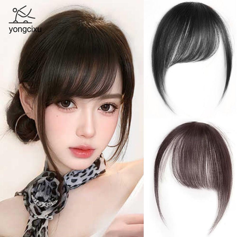 YONGCIXU Tự nhiên Tóc mái bên tóc người Thẳng Tóc Giả Nối tóc mái Tóc mái Nâu Tua trước vô hình Phụ nữ