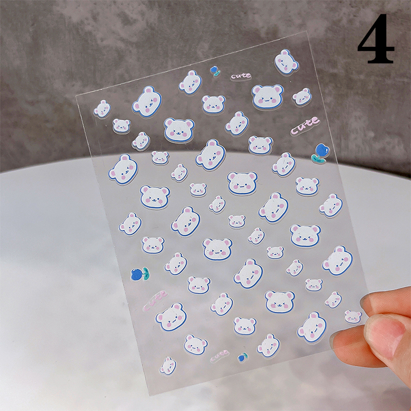 PlayPalaceE Phim hoạt hình dễ thương 5D Gấu mèo nổi móng tay Sticker Nail Art phụ kiện Disney Winnie
