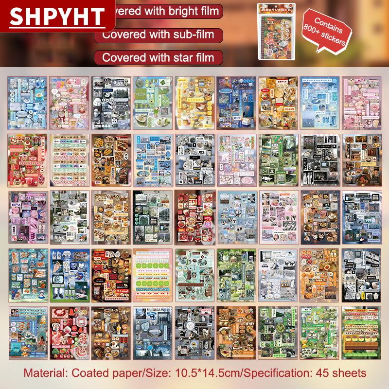 [COD] SHPYHT 45 tờ Nhật bản truyện tranh phong cách trang trí dán cổ điển Kawaii dán sáng tạo tự làm cuốn sổ tay vật liệu trang trí dán