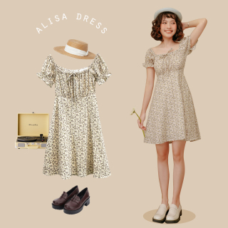 BLEUBIRD Váy vải sợi cotton hoa nhí dáng xoè rút dây ALISA DRESS thumbnail
