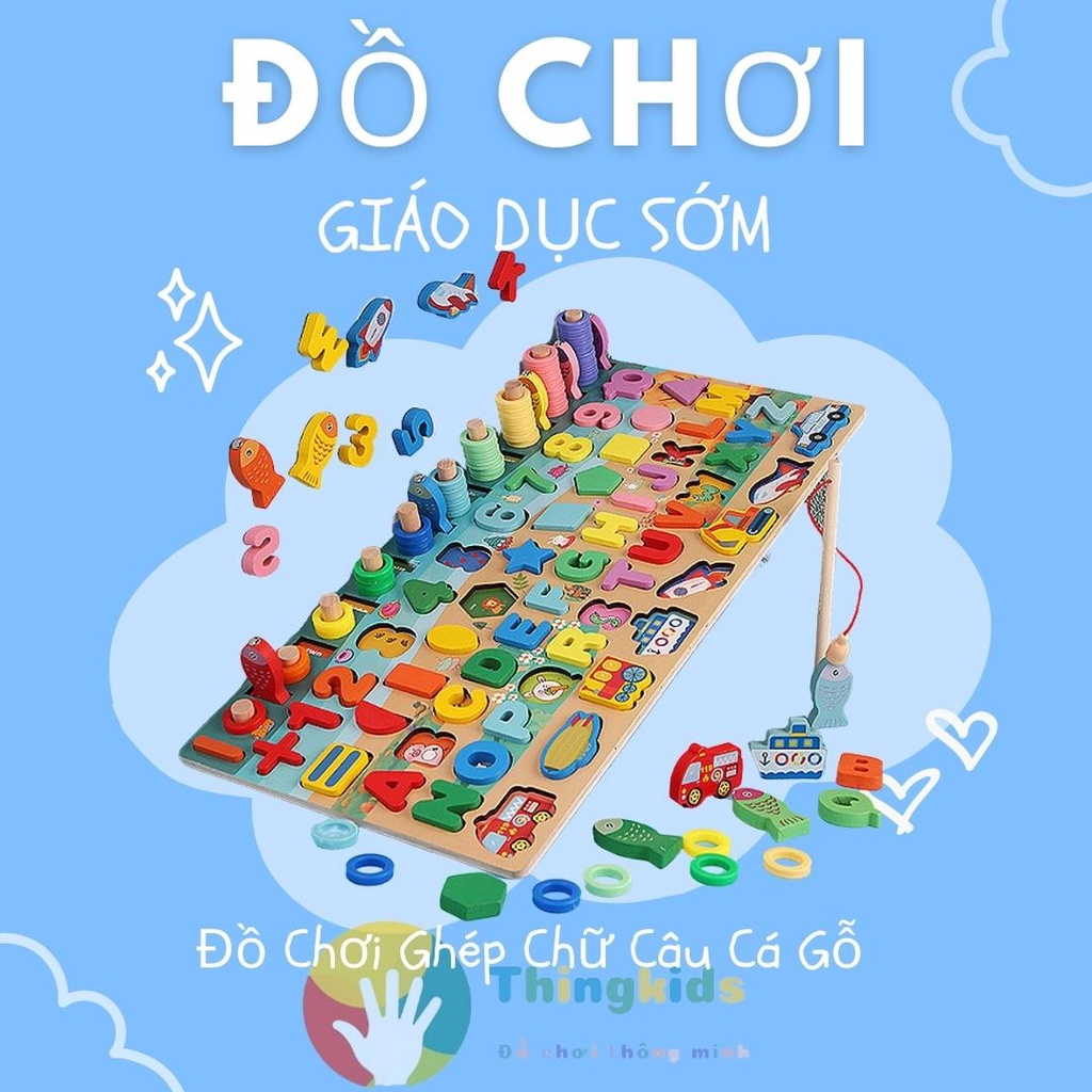 Bộ đồ chơi câu cá và ghép số học đếm bằng gỗ - thingkids