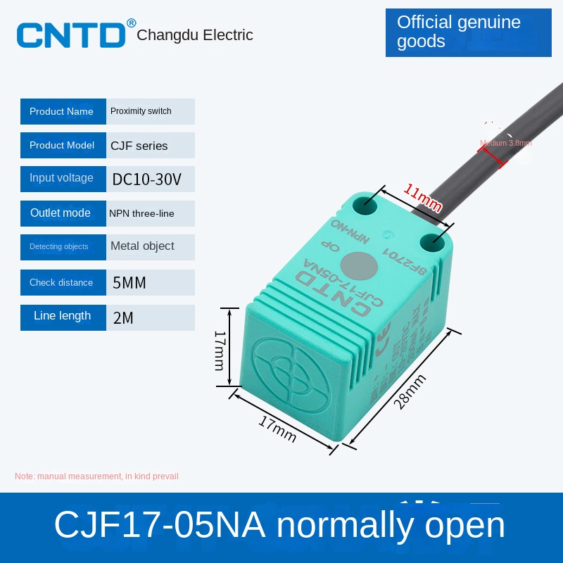 Cảm Biến Tiệm Cận CJF17-05NA CNTD | Tùy Chọn CJF18-05NA/NB/PA/PB/LA - NPN/PNP, 3 Dây DC, Phát Hiện Kim Loại 5-15mm Cho Tự Động Hóa