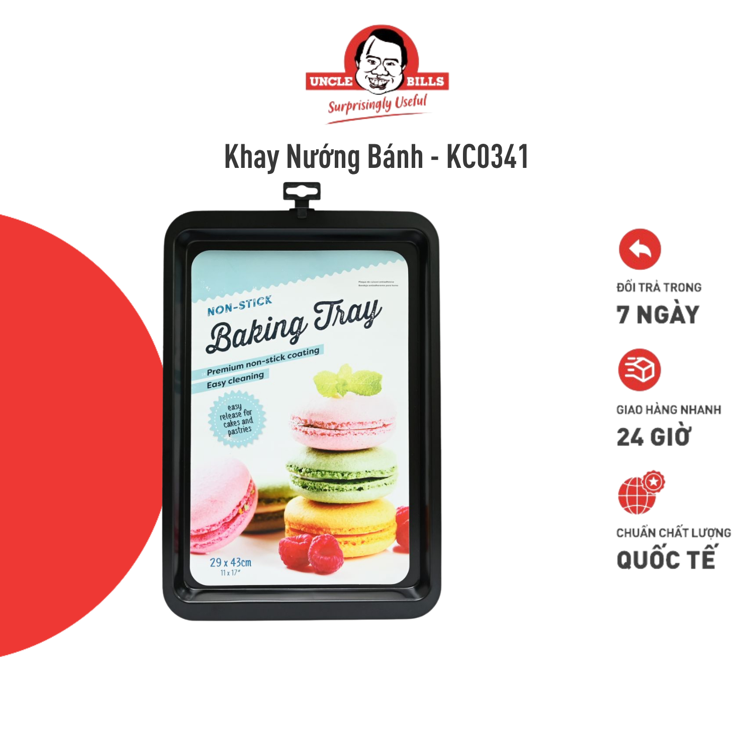 Khay nướng bánh chống dính cỡ lớn kích thước 43x 29cm uncle bills kc0341 - hàng nhập khẩu