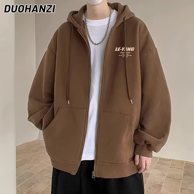Duohanzi phong cách Mỹ Zip-up hoodie cho nam giới và phụ nữ, vừa rộng dày Áo len lông cừu với túi thiết kế, giản dị mùa thu Áo khoác ngoài mùa đông