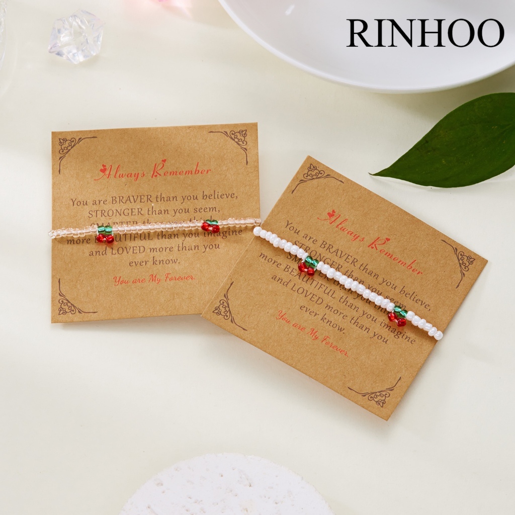 RINHOO Summer Fresh White Crystal Beaded Bracelet for Women Handmade Simplicity Cherry Bracelet Girls Wrist Jewelry Accessories ราคา 14 บาท*ส่งฟรี