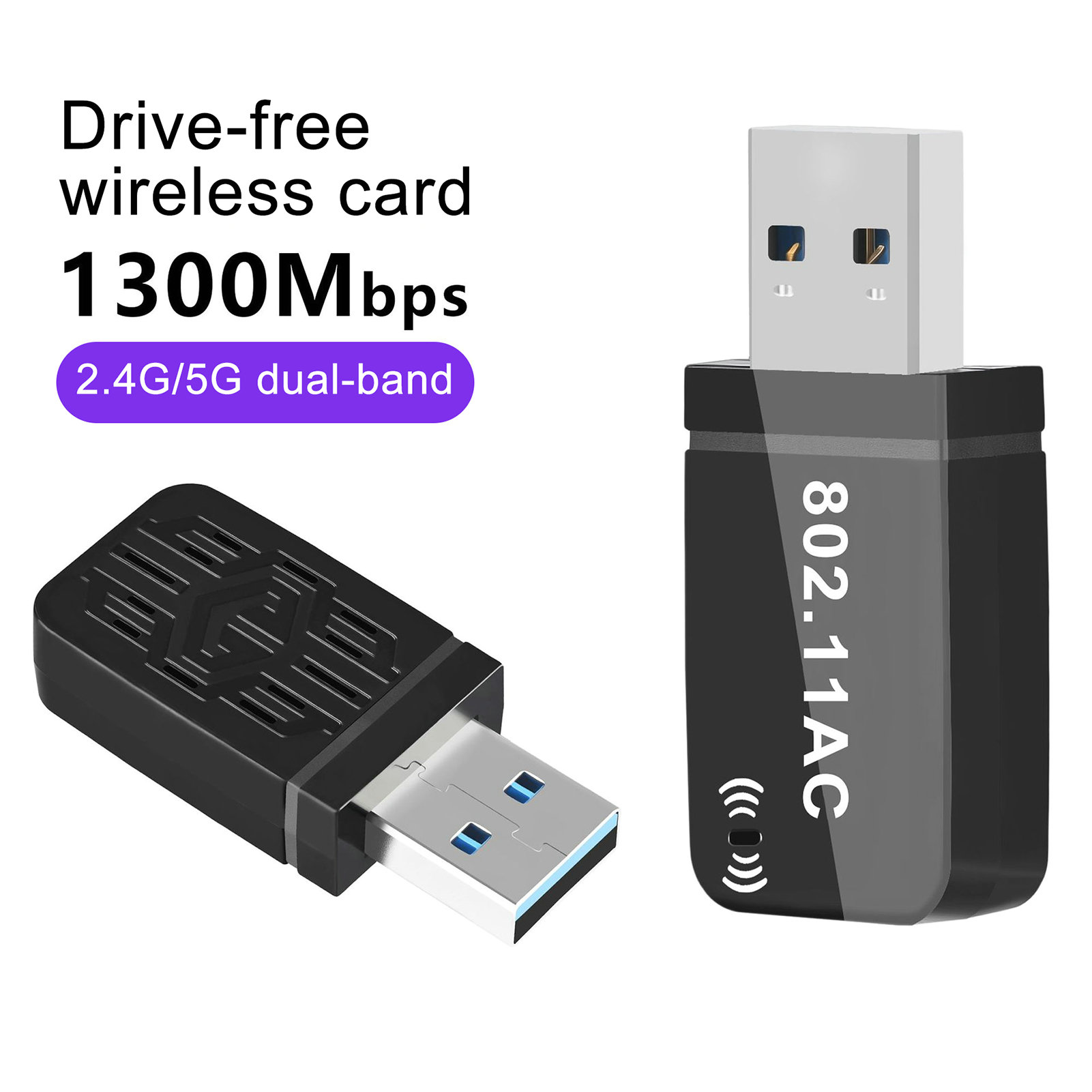 Bộ điều hợp Wi-Fi Card mạng cổng USB cao USB tốc độ cao Wi-Fi Adapter băng tần kép 5GHz/2.4GHz các mạng không dây cho máy tính xách tay/Máy tính để bàn lái xe miễn phí 1300mbps Bộ thu tín hiệu lý tưởng