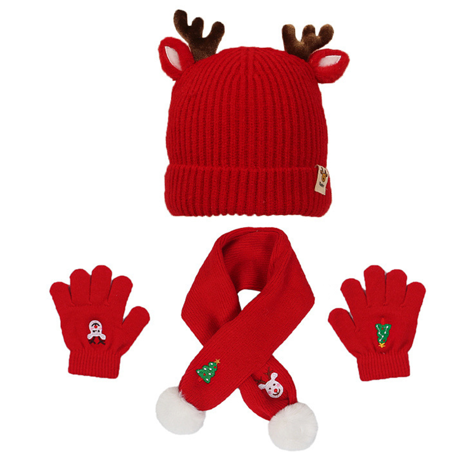 Children Hat Scarf Gloves Set Kids Hat Scarf Mittens Set Christmas Antler