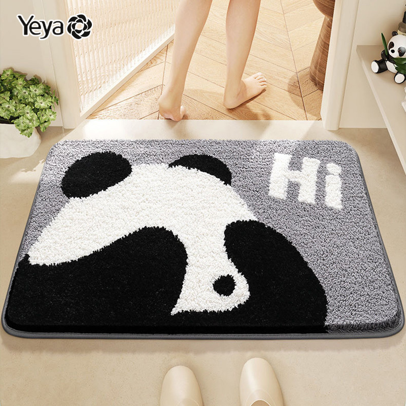 YEYA 40x60cm พรมน้ำเสื่อดูดซับลื่นเสื่อห้องน้ำการ์ตูนสีแดงแพนด้าดูดซับเสื่อเท้าสำหรับประตูห้องน้ำครัวเรือนเสริม Flocking พรมห้องน้ำประตูเสื่อ ราคา 75 บาท*ส่งฟรี
