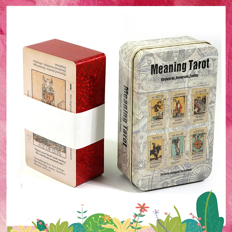 Meaning Tarot trong hộp thiếc | cho người mới bắt đầu | từ khóa trên thẻ | Kích thước di động | trò chơi bói toán