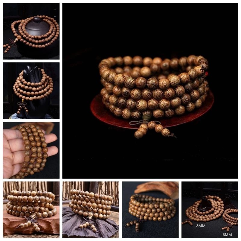 Chic 108 đính cườm gỗ phật giáo Niệm Phật Bead mala Bangle Vòng đeo tay vòng cổ