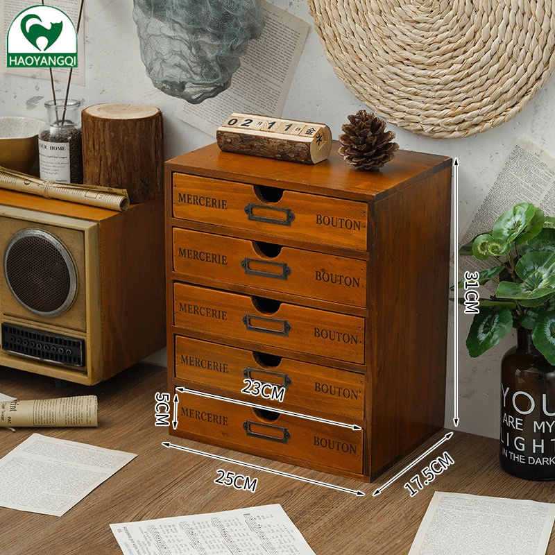 Bằng gỗ năm lớp ngăn kéo lưu trữ tủ ký túc xá để bàn văn phòng retro hộp lưu trữ nhỏ countertop lưu trữ và tổ chức cabine tiết kiệm spacet
