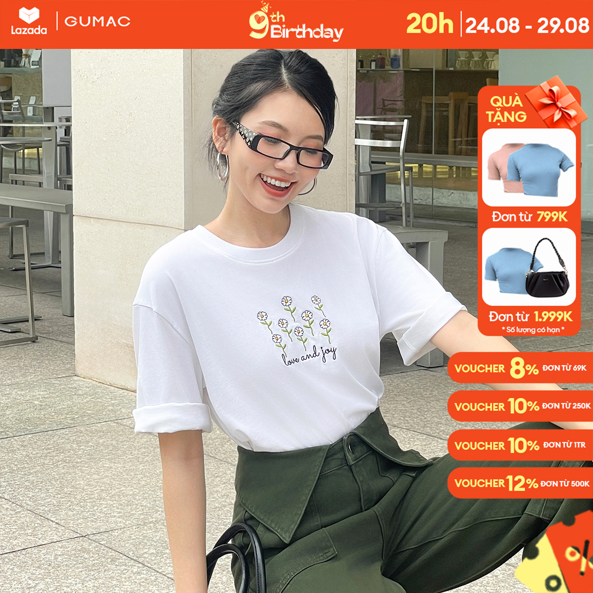 Áo thun thêu chữ thời trang gmorning - gumac yate05087