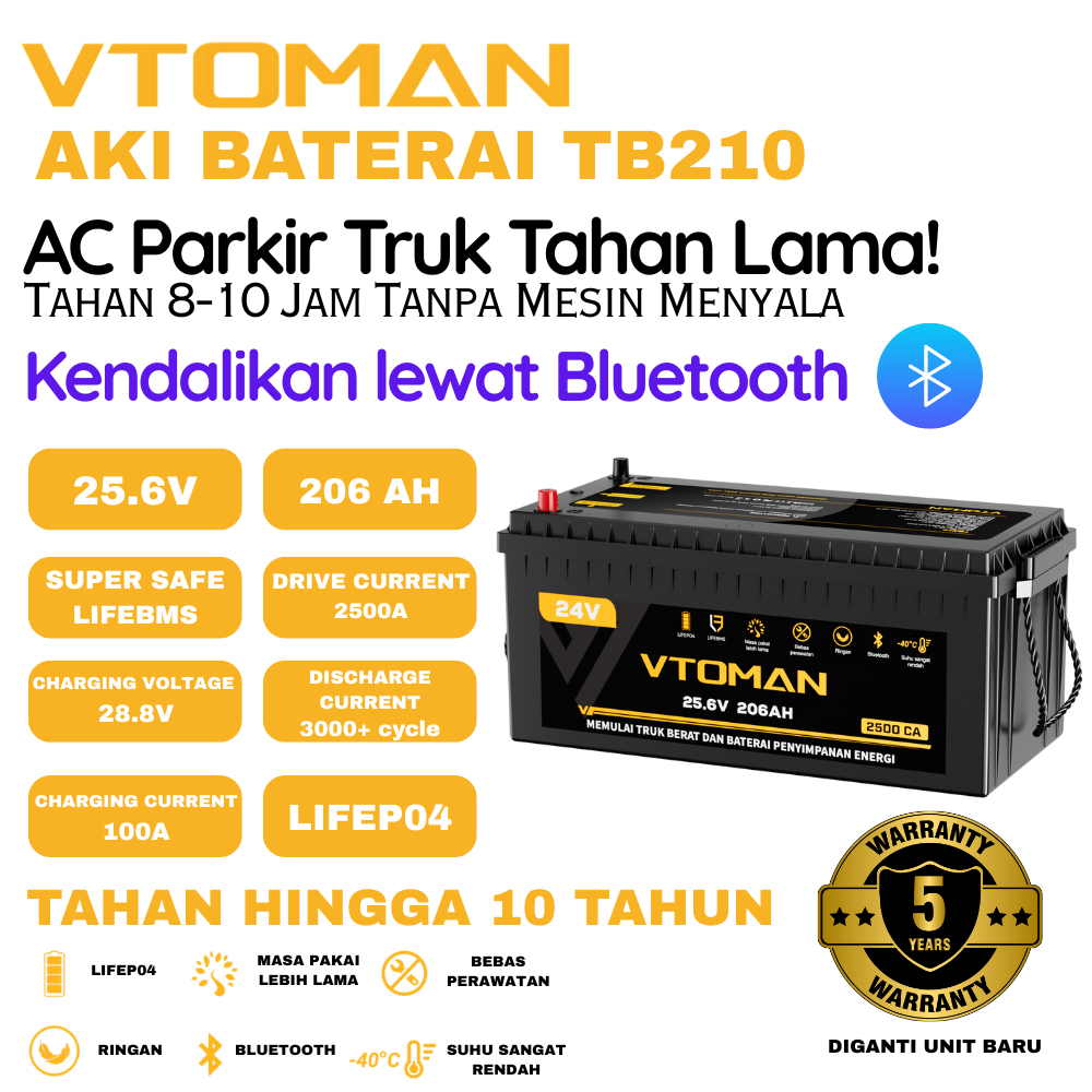 VTOMAN AKI TRUK TB210 POWER 24V 25,6V 206AH DRIVE CURRENT 2500A AKI Harga 29,699,000 rupiah*Gratis Ongkir