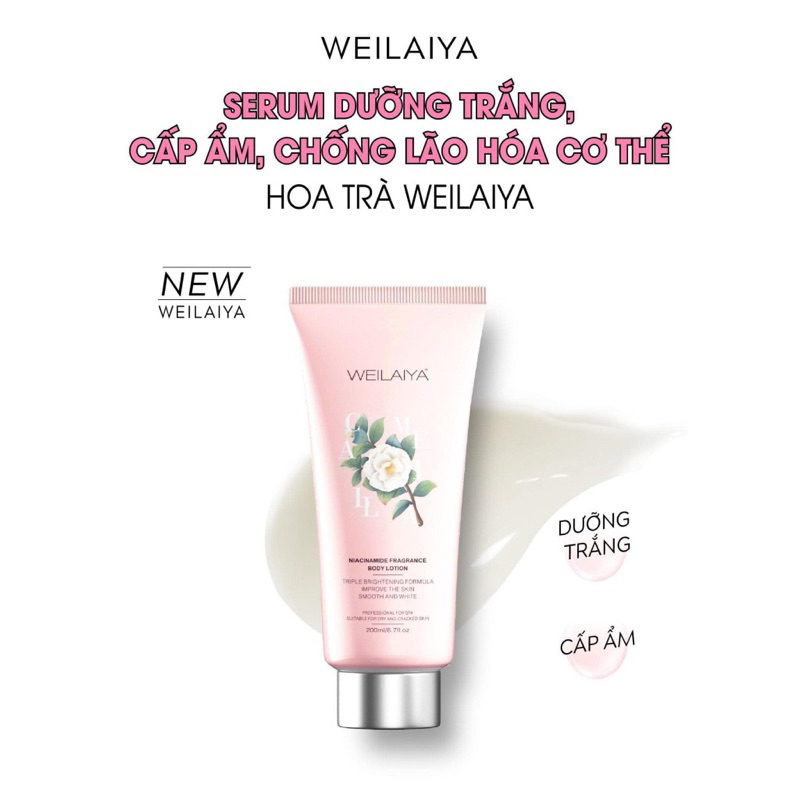 Body Lotion Weilaiya hoa trà 200ml Niacinamide Fragrance dưỡng da, nâng tone, tinh chất serum thẩm thấu cao