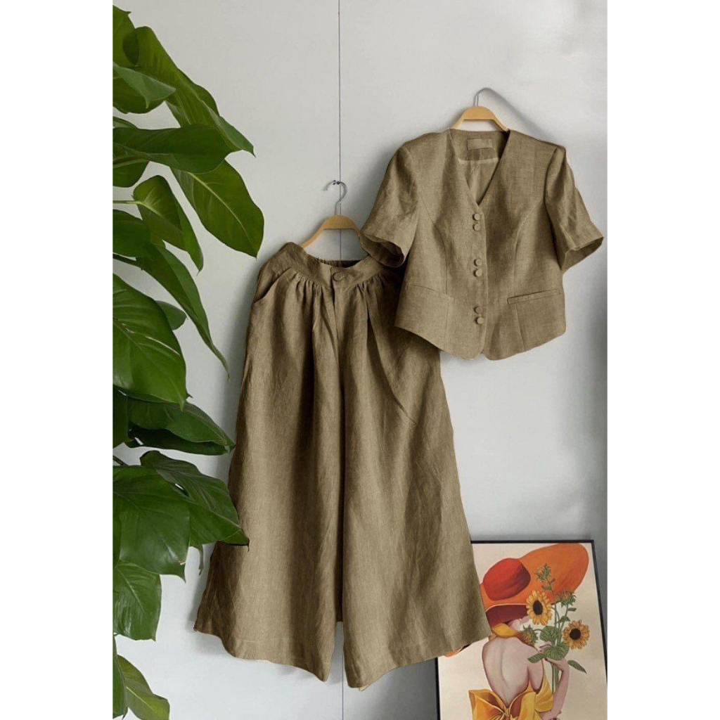 Set Bộ Nữ Quần Ống Rộng, Bộ Đũi Nữ, Bộ Đũi Đi Chơi, Quần Ống Rộng - Q37