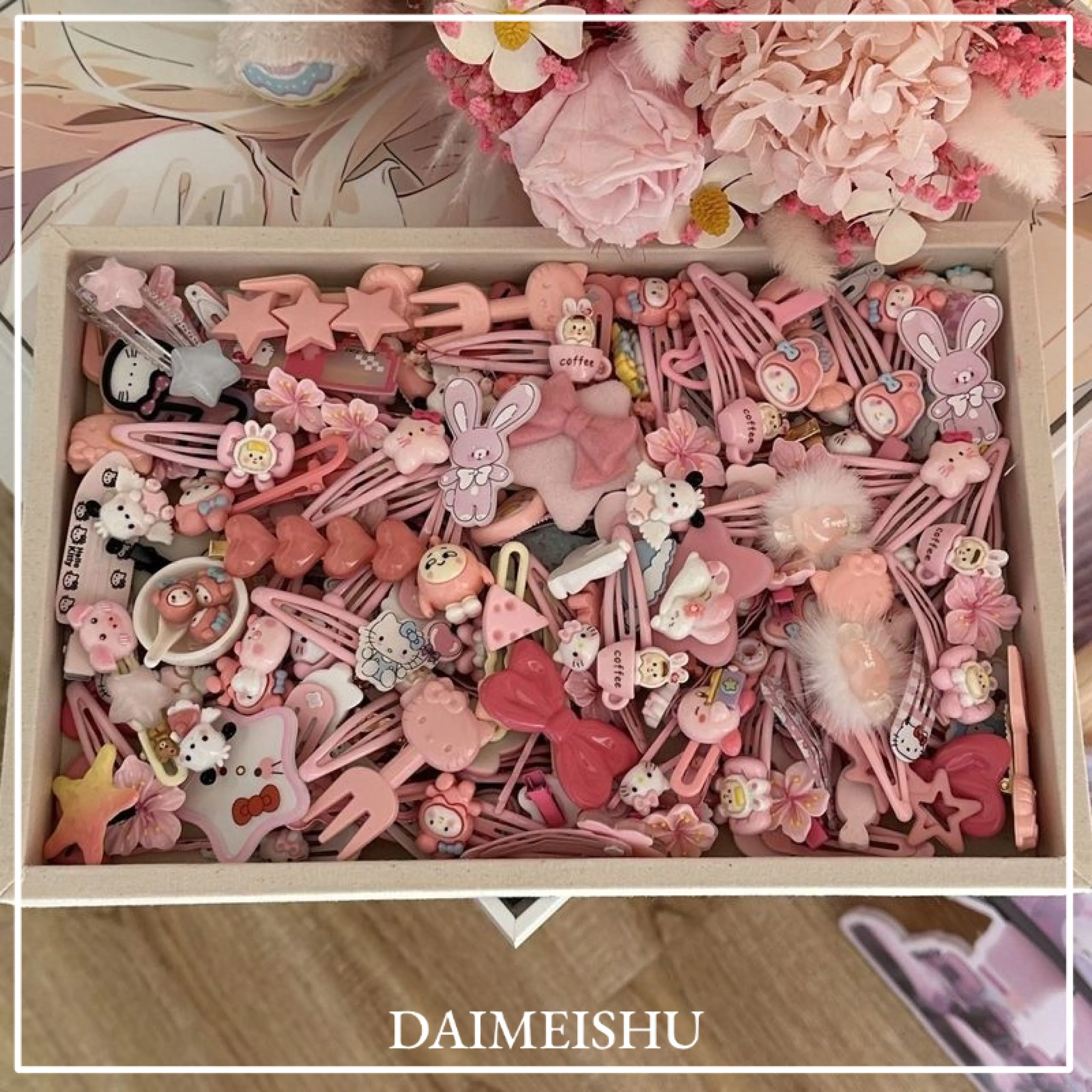 DAIMEISHU Pink Hairpin Japanese Cartoon Cute Girl Bangs Clip Set