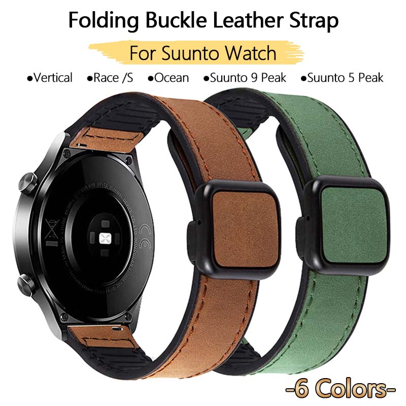 Luxury Leather Folding Buckle Watch Strap For Suunto Race S Vertical Ocean 9 5 3 Peak Pro SmartWatch Matte Belt Replace Bracelet Wristband Presyo  250 Piso*Libreng Shipping
