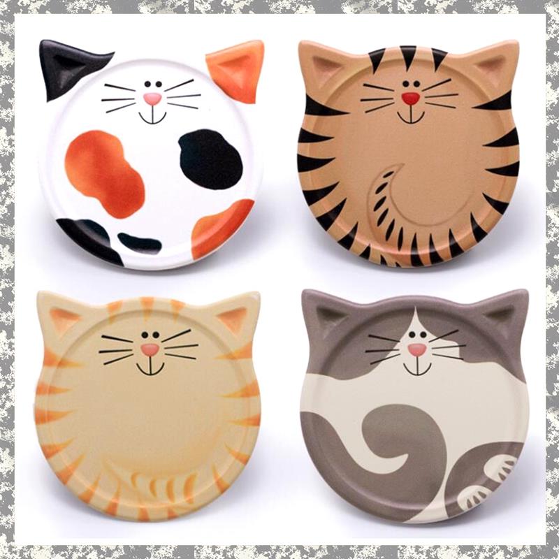 (FMIW) 4 Pcs Drink Coaster,Water-Absorbing Ceramic Coaster,Cute Cat Coaster,for Coffee Table,Milk,Coffee,Hot Drink,Etc