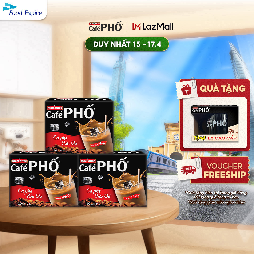 Combo 3 hộp Cà phê phố Sữa Đá - Maccoffee (hộp 10 gói x 24g)