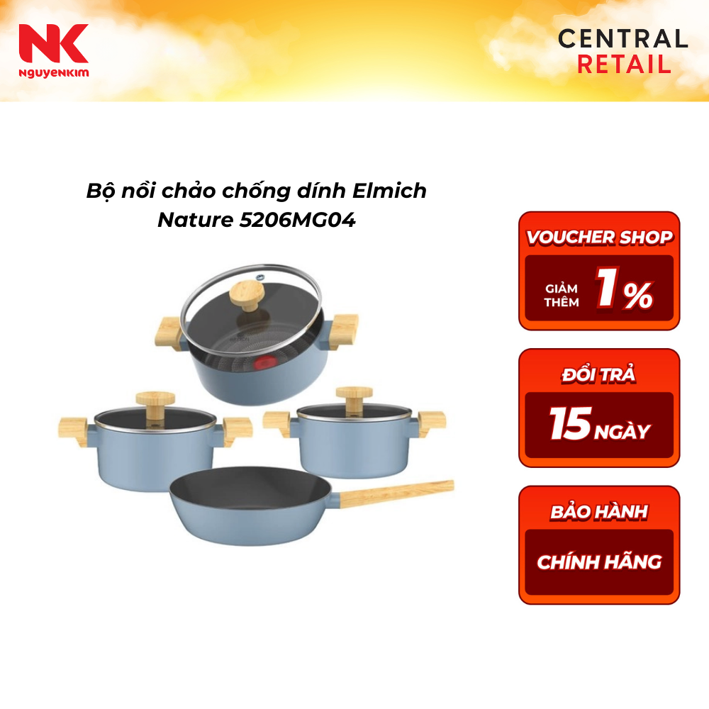 Bộ nồi chảo chống dính Elmich Nature 5206MG04