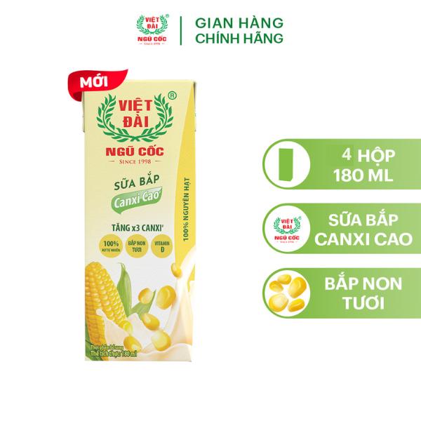 Lốc 4 Hộp Sữa Bắp Non Canxi Cao VIỆT ĐÀI 180ml