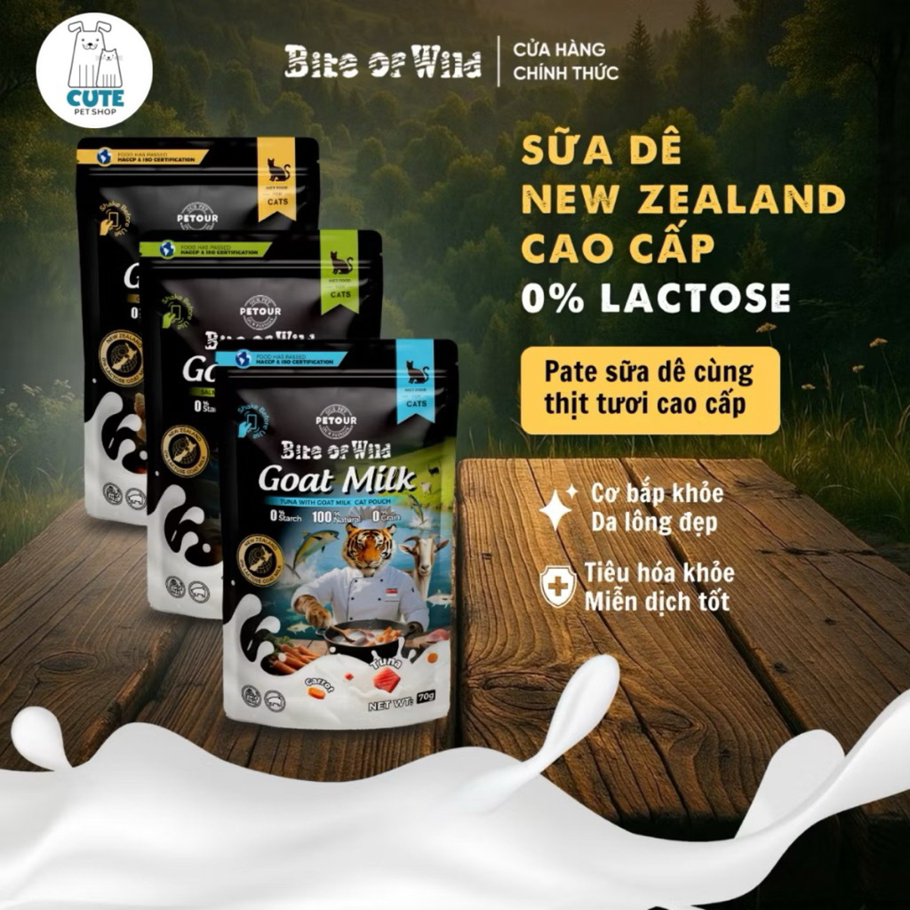 Pate Cao Cấp Bite of Wild Túi 70G Công Thức Sữa Dê, Nguồn Đạm Tự Nhiên Cho Mèo Từ 2 Tháng Tuổi