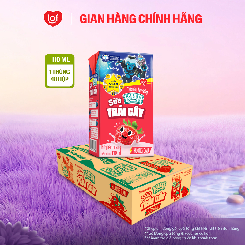 Sữa trái cây KUN vị dâu thùng 48 hộp x 110ml