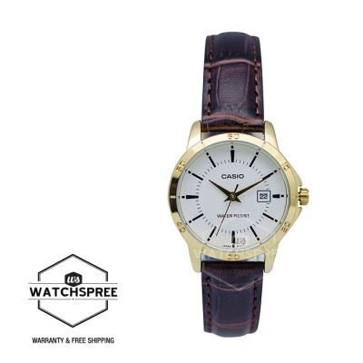 [WatchSpree] Casio Ladies' Standard Analog Brown Leather Strap Watch LTPV004GL-7A LTP-V004GL-7A